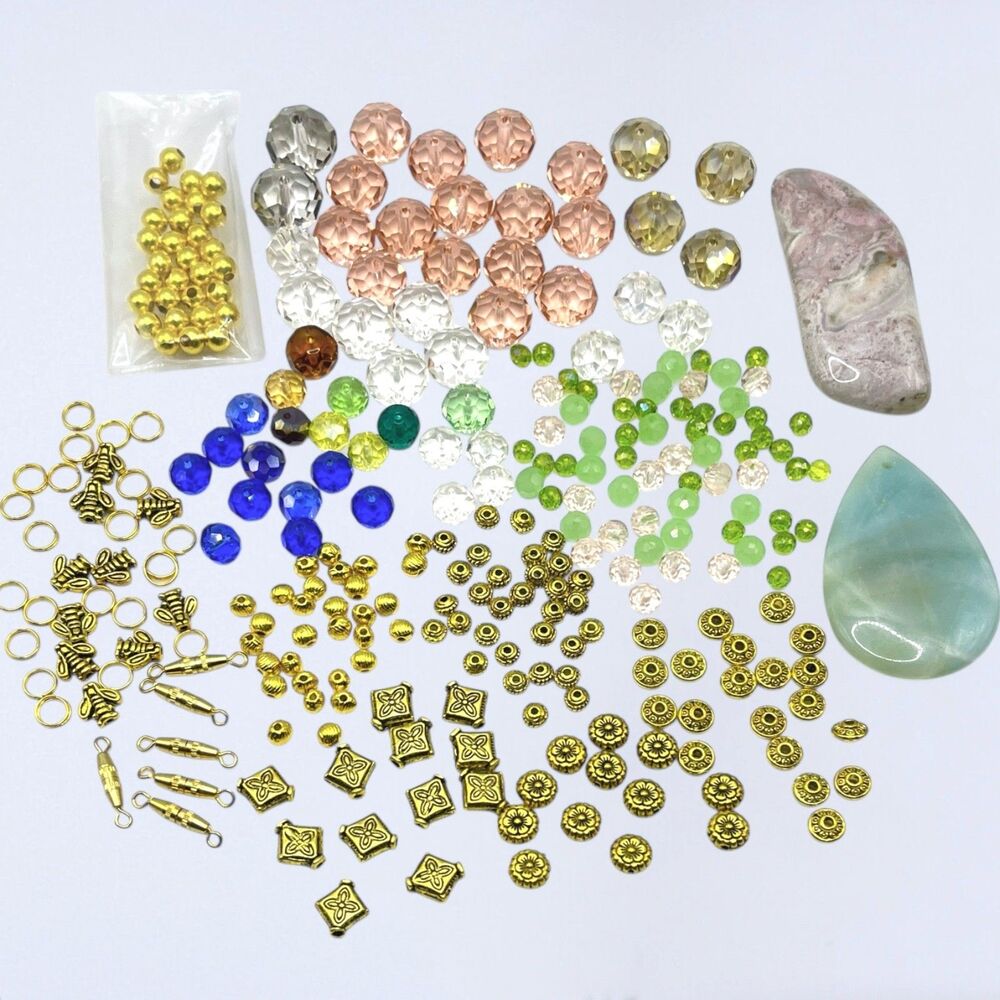 Mixed Lot Beads Faceted Glass Gemstones Gold Tone Metal Crystal Jewelry Findings